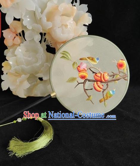 China Handmade Double Sides Palace Fan Suzhou Embroidery Silk Fan Hand Embroidered Persimmon Fan Traditional Hanfu Dance Fan