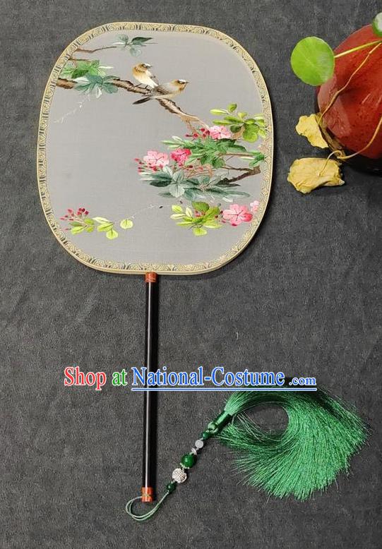 China Traditional Double Side Embroidered Flower Bird Fan Handmade Silk Fan Classical Dance Palace Fan Hand Suzhou Embroidery Circular Fan