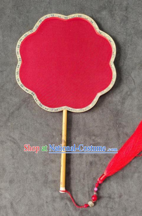 China Classical Palace Fan Handmade Red Silk Fan Traditional Wedding Fan Bride Begonia Fan