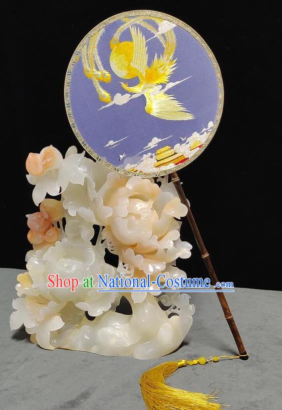 China Classical Dance Fan Handmade Lilac Silk Circular Fan Traditional Hanfu Palace Fan Suzhou Embroidery Phoenix Fan