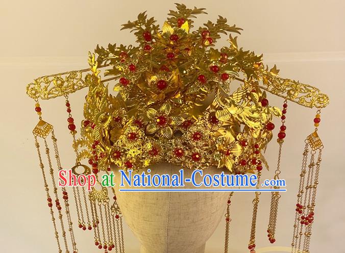 China Traditional Wedding Hair Accessories Ancient Drama My Heroic Husband Su Tan Er Headdress Ming Dynasty Noble Bride Golden Phoenix Coronet