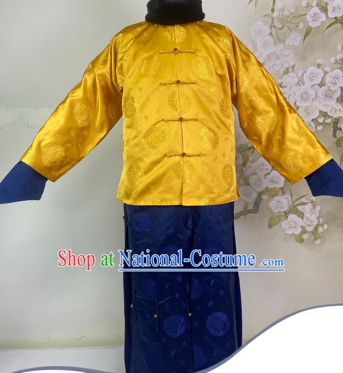 China Ancient Prince Yellow Mandarin Jacket Drama Royal Highness Clothing Qing Dynasty Manchu Male Garment Costumes