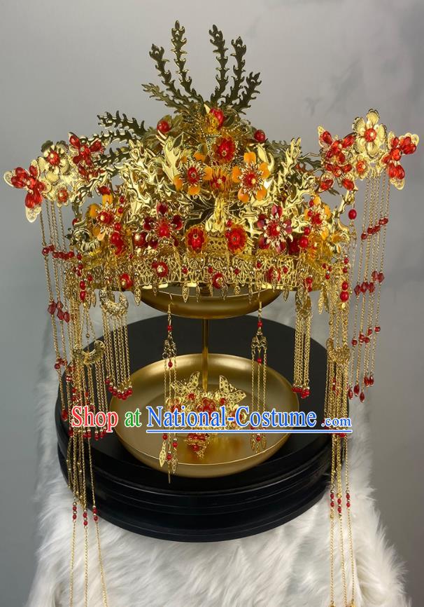 China Ming Dynasty Noble Bride Golden Phoenix Coronet Traditional Wedding Hair Accessories Ancient Drama My Heroic Husband Su Tan Er Headdress