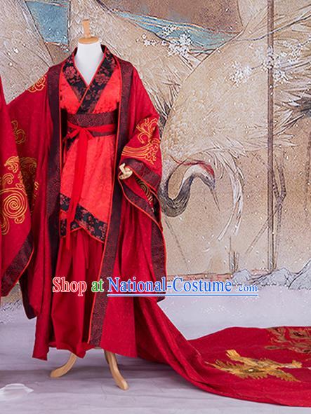 Chinese Han Dynasty Empress Red Dress Outfits Traditional Drama Wedding Garment Costumes Ancient Court Bride Clothing