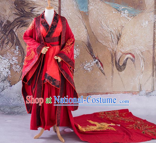 Chinese Han Dynasty Empress Red Dress Outfits Traditional Drama Wedding Garment Costumes Ancient Court Bride Clothing