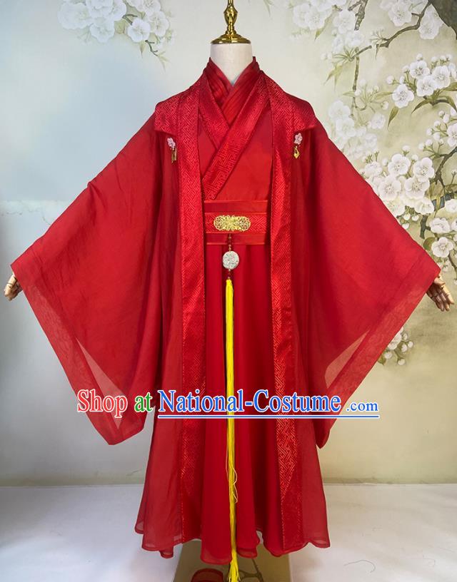 China Ancient Bride Red Robe Apparels Drama The Legend of White Snake Xu Xian Hanfu Clothing Song Dynasty Scholar Wedding Garment Costumes