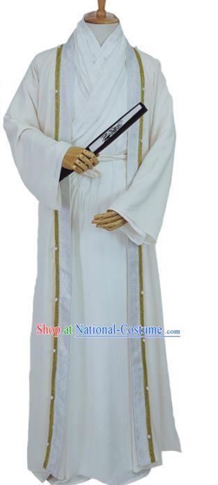 China Ancient Swordsman White Robe Apparels Drama The Legend of Fei Xie Yun Clothing Ming Dynasty Young Childe Garment Costumes