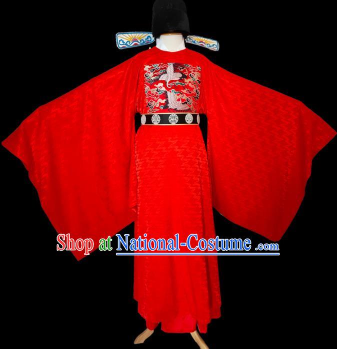 China Ancient Wedding Red Robe Apparels Drama Bridegroom Clothing Ming Dynasty Official Garment Costumes