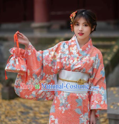 Japan Young Lady Fashion Garment Traditional Summer Festival Kimono Costume Hanabi Taikai Printing Sakura Pink Yukata Dress