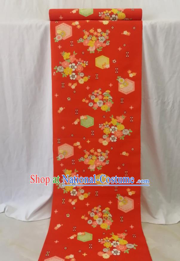 Japanese Female Kimono Dress Corset Traditional Yukata Belt Classical Chrysanthemum Pattern Red Woolen Waistband