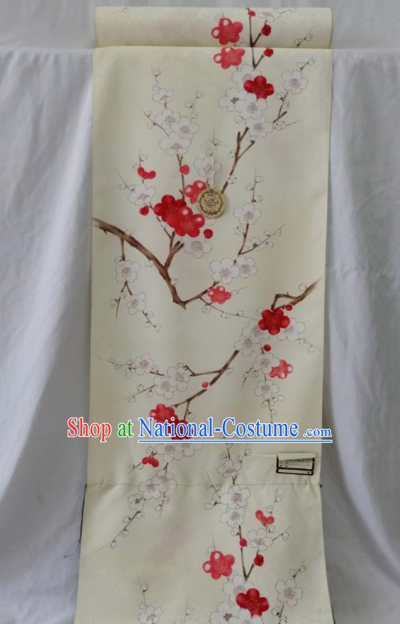 Japanese Classical Plum Blossom Pattern Beige Waistband Women Kimono Dress Corset Accessories Traditional Yukata Belt