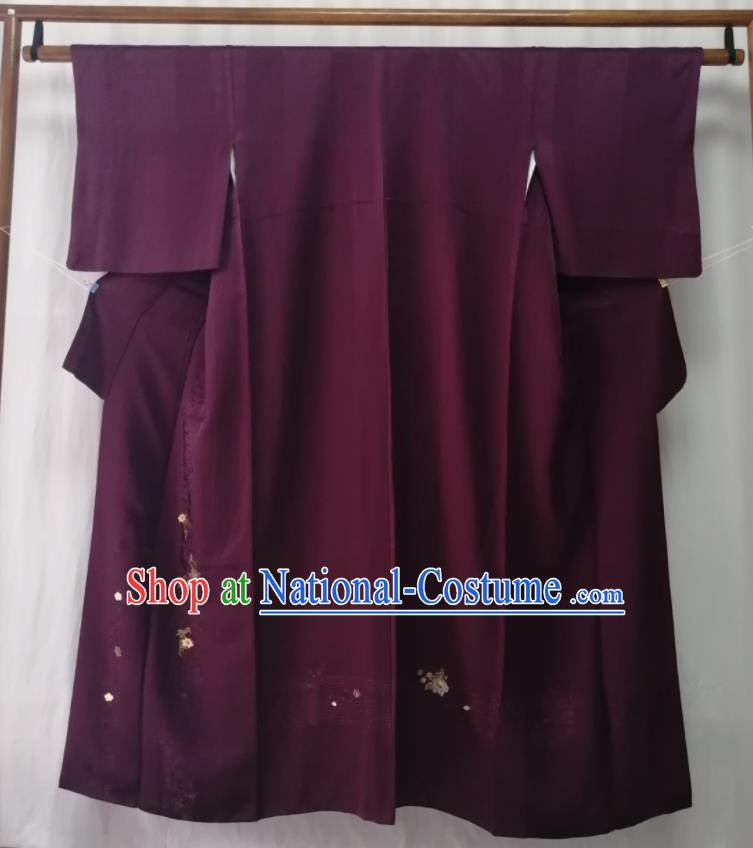 Japan Kyoto Purple Yukata Dress Traditional Tsukesage Kimono Clothing Orthodox Garment Costume