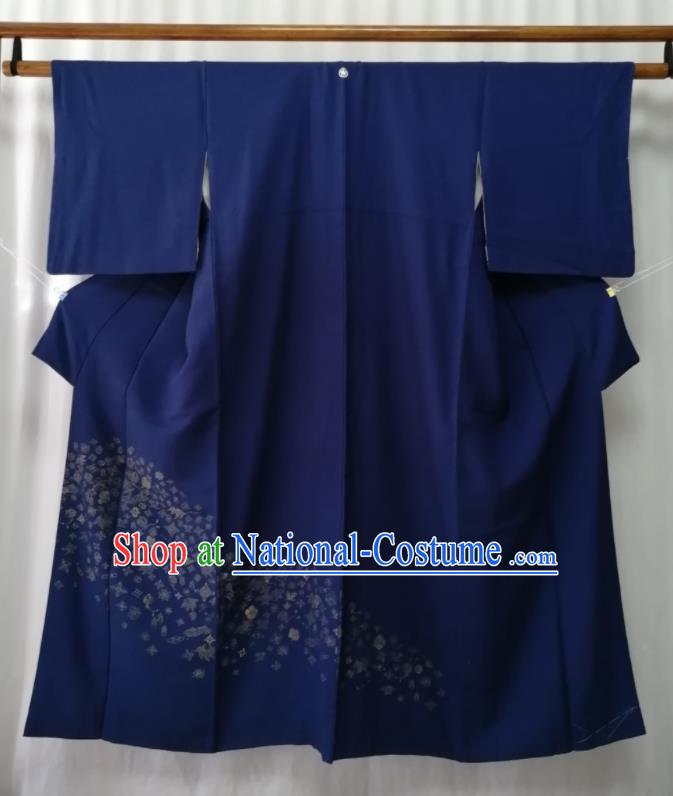 Asian Traditional Navy Yukata Robe Japanese Male Tsukesage Kimono Clothing Stage Performance Apparel