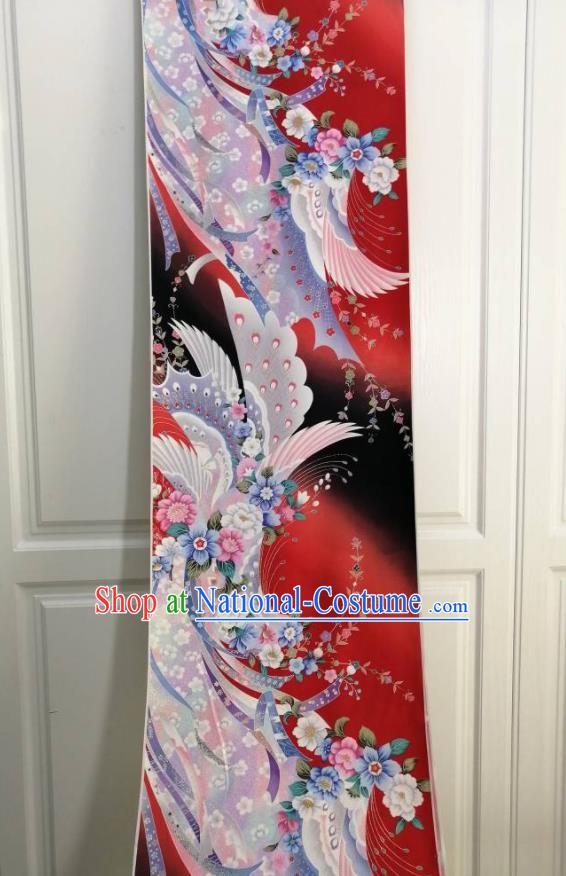 Japanese Classical Flowers Pattern Waistband Material Kimono Dress Corset Accessories Traditional Yukata Belt Red Silk Fabric