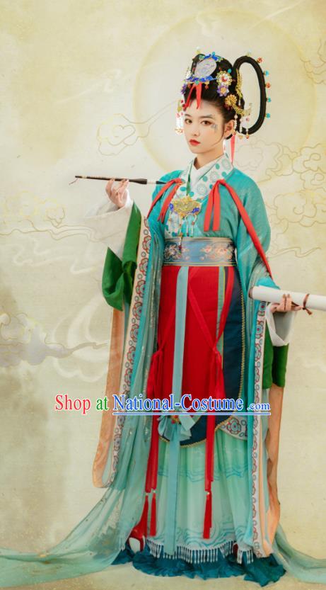 China Southern and Northern Dynasties Palace Lady Garment Costumes Traditional Green Hanfu Dress Attires Ancient Goddess Princess Historical Clothing