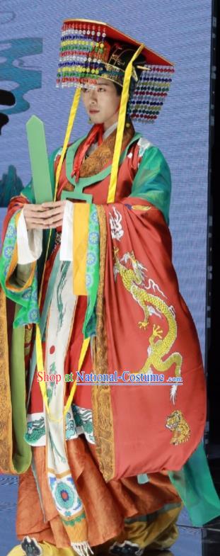 China Ancient Immortality Emperor Historical Clothing Qin Dynasty King Garment Costumes Traditional Dunhuang Mural Hanfu Attires Complete Set