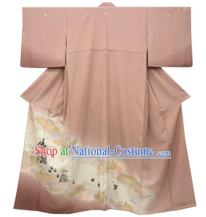 Japan Classical Character Pattern Uchikake Kimono Clothing Young Woman Garment Costume Traditional Printing Yukata Dress