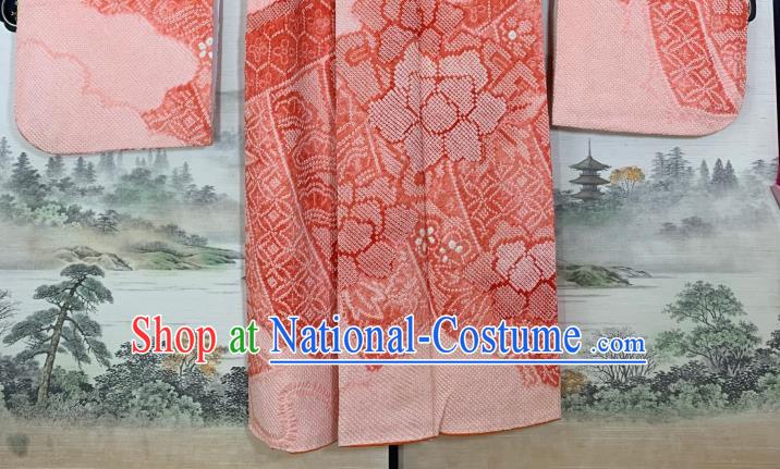 Japan Classical Peony Pattern Furisode Kimono Clothing Wedding Bride Garment Costume Traditional Geisha Pink Yukata Dress