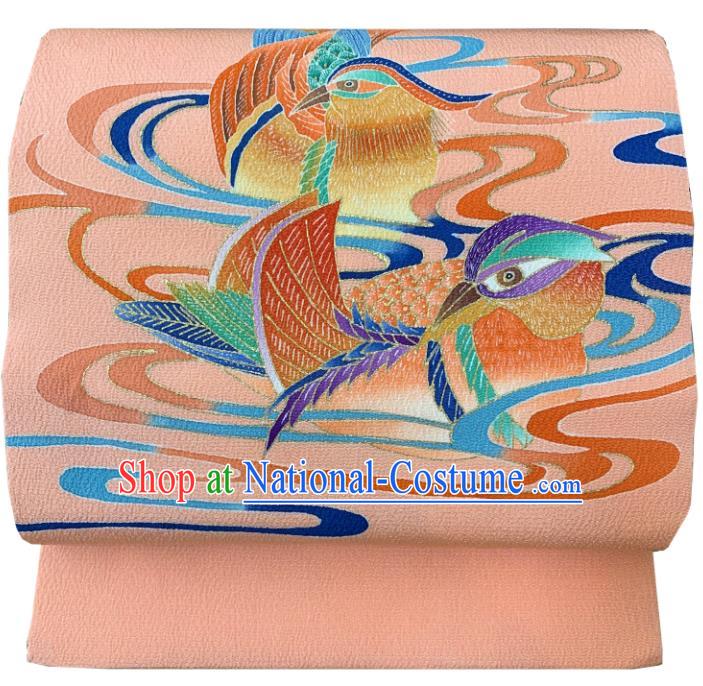 Japanese Kimono Dress Corset Accessories Traditional Yukata Robe Pink Belt Classical Mandarin Duck Pattern Wafuku Waistband