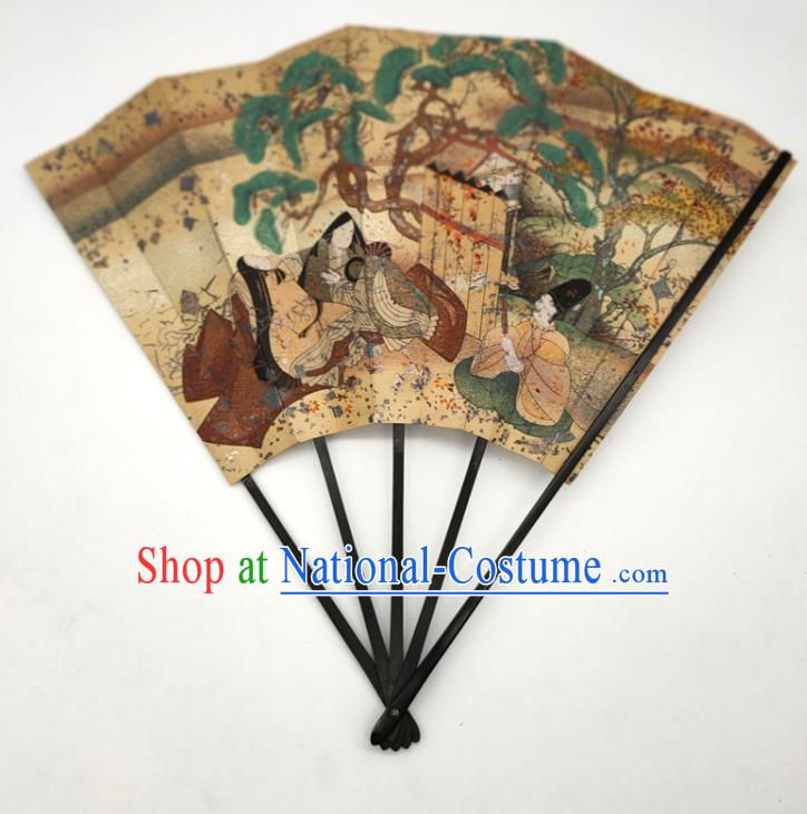 Japanese Hand Painting Brown Silk Fan Traditional Stage Performance Folding Fan Classical Dance Accordion