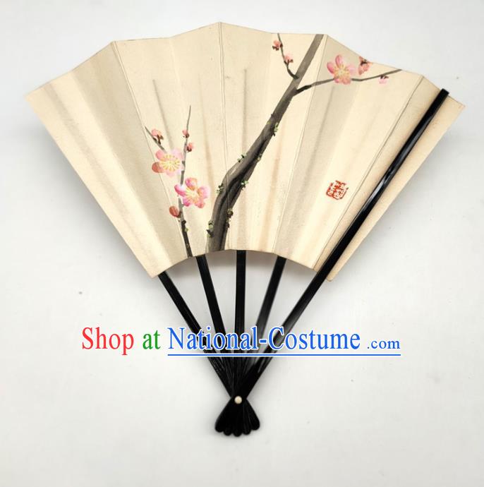 Japanese Classical Dance Accordion Hand Painting Plum Blossom Silk Fan Traditional Stage Performance Folding Fan