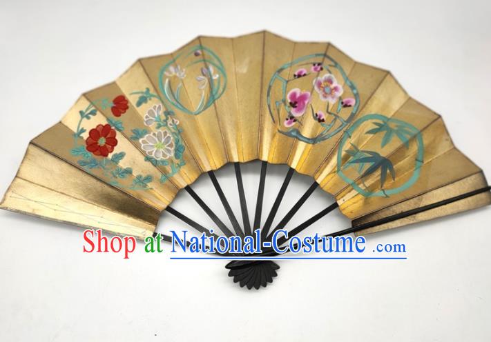 Japanese Traditional Geisha Dance Folding Fan Stage Performance Accordion Handmade Printing Plum Orchids Bamboo Chrysanthemum Fan