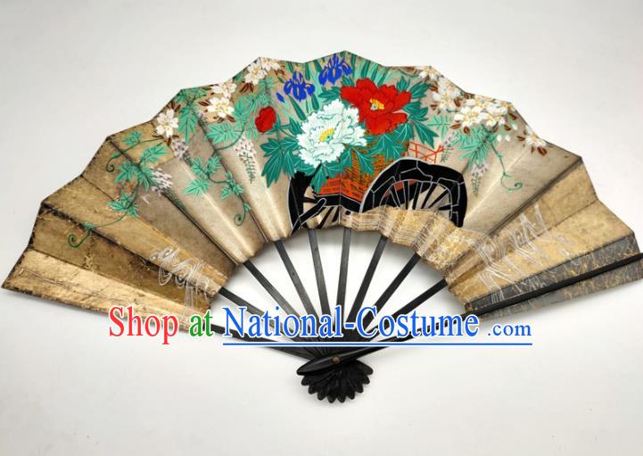 Japanese Classical Dance Accordion Handmade Printing Flowers Fan Traditional Geisha Performance Folding Fan