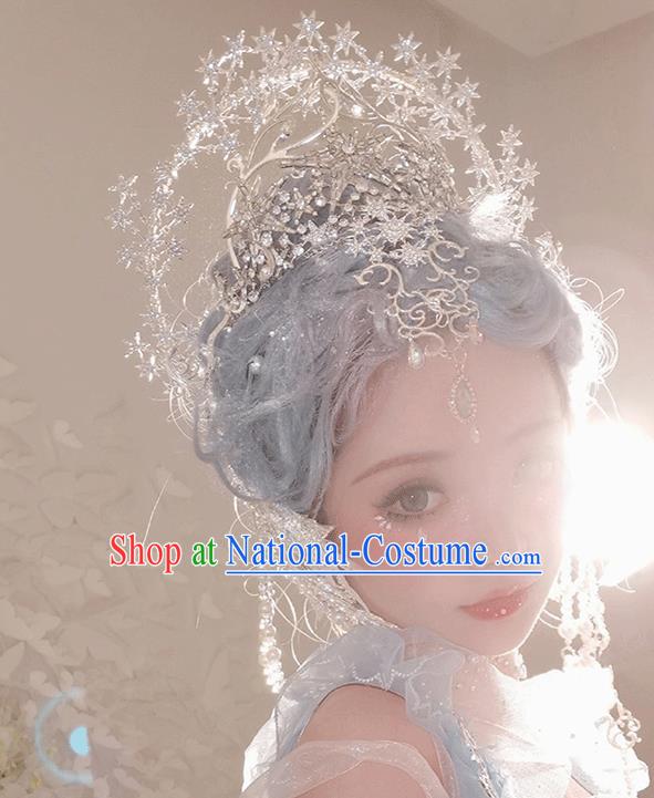 Handmade Wedding Hair Accessories Christmas Performance Royal Crown Cosplay Goddess Headdress Bride Princess Hair Clasp