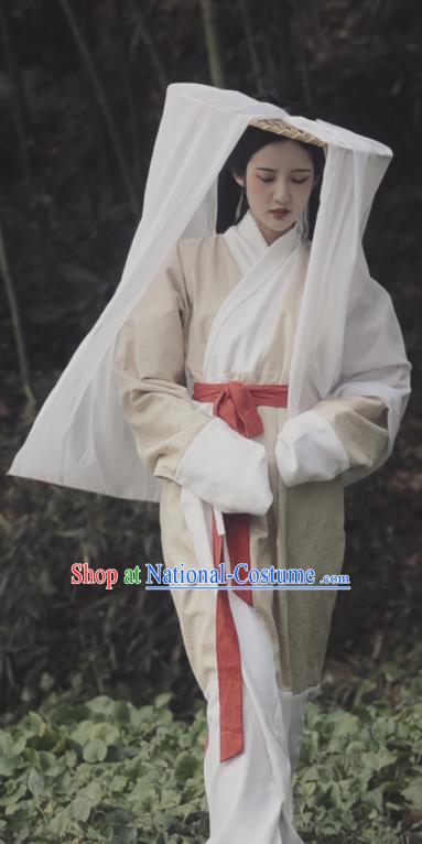 China Ancient Young Beauty Garment Costume Traditional Hanfu Curving Front Robe Han Dynasty Civilian Lady Historical Clothing