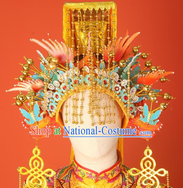 Handmade China Ancient Goddess Hair Crown Opera Queen Golden Phoenix Coronet Traditional Empress Tassel Hat