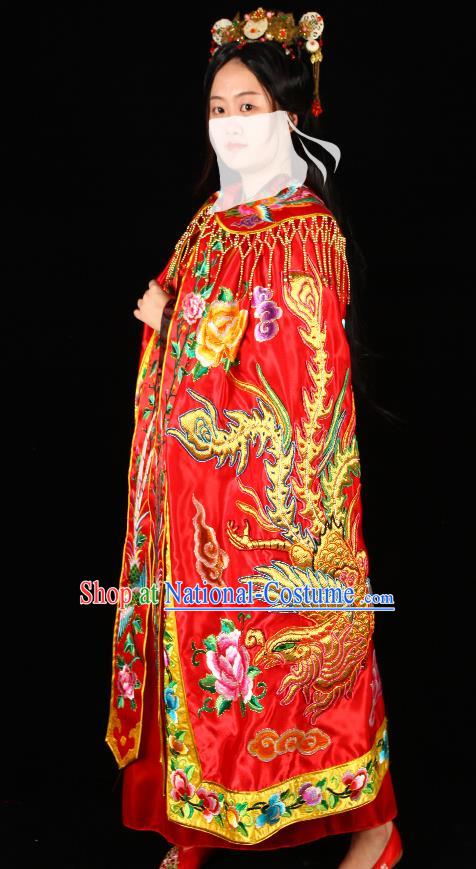 Chinese Peking Opera Goddess Mazu Embroidered Red Cape Traditional Opera Actress Mantle Ancient Queen Garment Costume