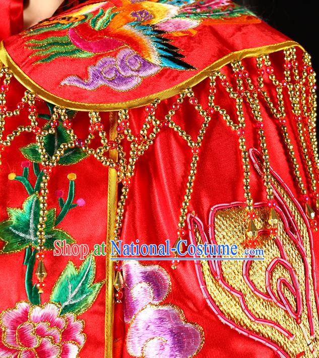 Chinese Peking Opera Goddess Mazu Embroidered Red Cape Traditional Opera Actress Mantle Ancient Queen Garment Costume