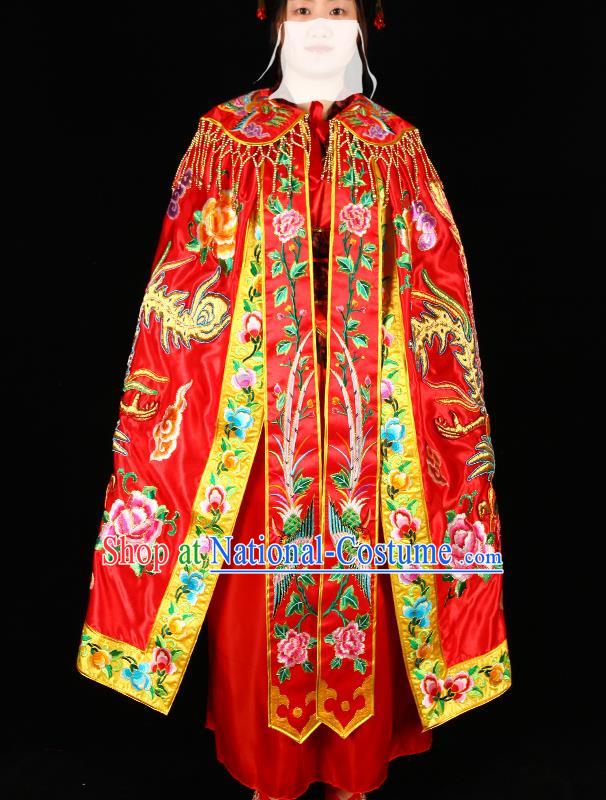 Chinese Peking Opera Goddess Mazu Embroidered Red Cape Traditional Opera Actress Mantle Ancient Queen Garment Costume