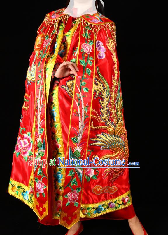 Chinese Peking Opera Goddess Mazu Embroidered Red Cape Traditional Opera Actress Mantle Ancient Queen Garment Costume