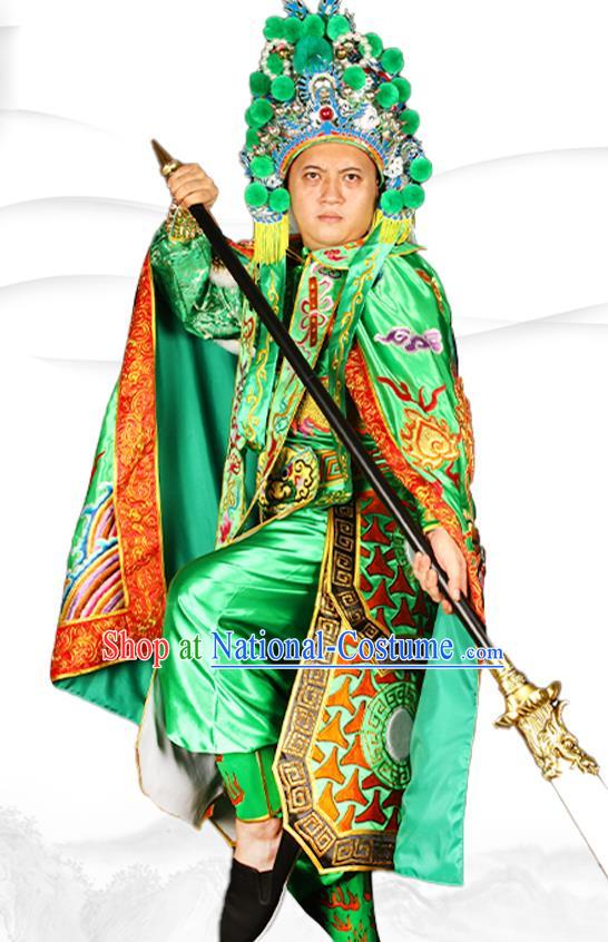 China Beijing Opera Takefu Clothing Traditional Opera Embroidered Green Mantle Sichuan Opera Guan Yu Cape