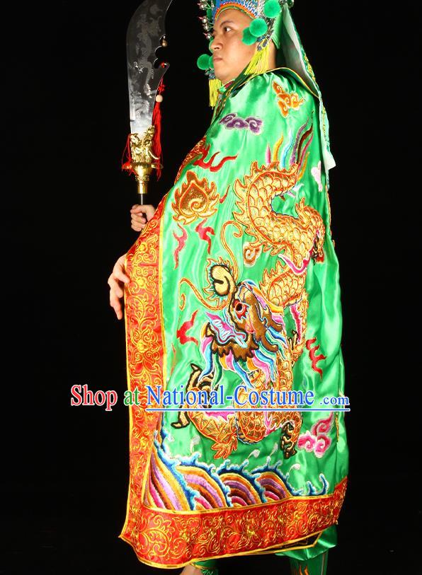 China Beijing Opera Takefu Clothing Traditional Opera Embroidered Green Mantle Sichuan Opera Guan Yu Cape