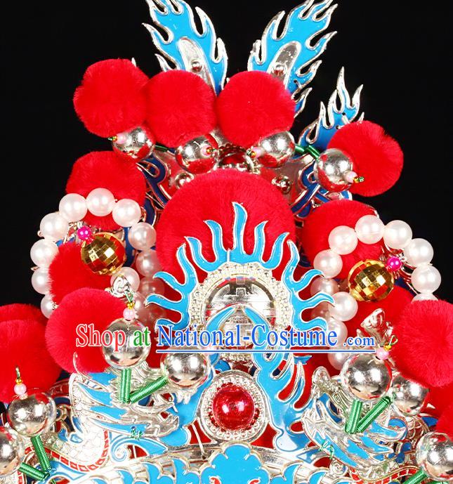 Chinese Peking Opera General Hat Beijing Opera Wusheng Headdress Handmade Opera Warrior Helmet Hair Accessories