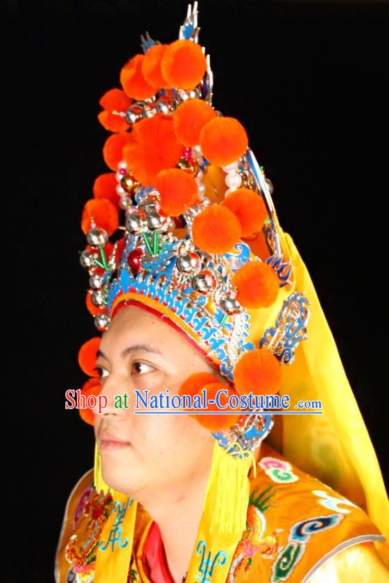 Chinese Beijing Opera Wusheng Headdress Handmade Opera Warrior Guan Yu Yellow Helmet Hair Accessories Peking Opera General Hat