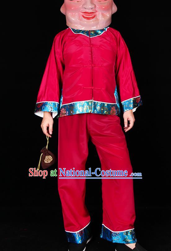 China Beijing Opera Elderly Male Clothing Traditional Festival Parade Red Outfits Cosplay Old Gentleman Costumes