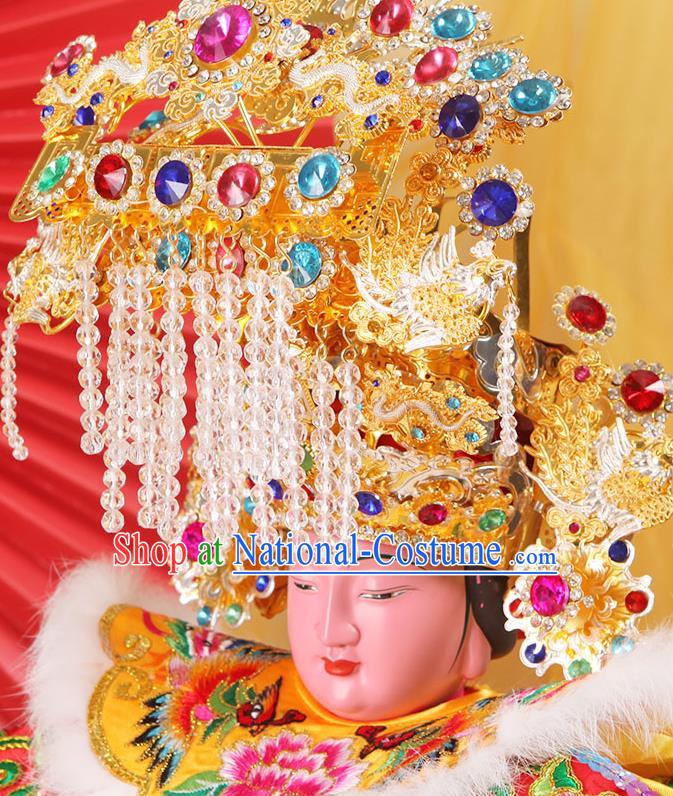 China Traditional Peking Opera Goddess Hat Handmade Opera Phoenix Coronet Beijing Opera Queen Statue Headwear