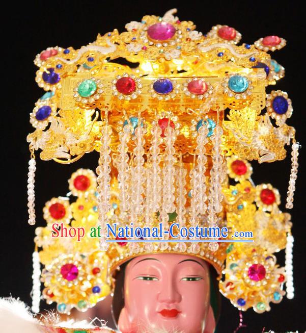 China Traditional Peking Opera Goddess Hat Handmade Opera Phoenix Coronet Beijing Opera Queen Statue Headwear