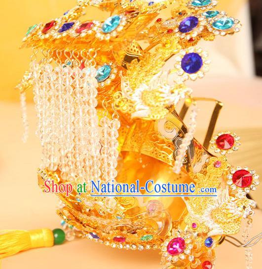 China Traditional Peking Opera Goddess Hat Handmade Opera Phoenix Coronet Beijing Opera Queen Statue Headwear