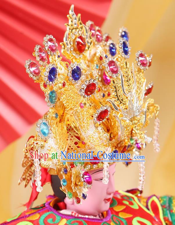 China Beijing Opera Taishan Queen Statue Headwear Traditional Peking Opera Goddess Hat Handmade Opera Phoenix Coronet