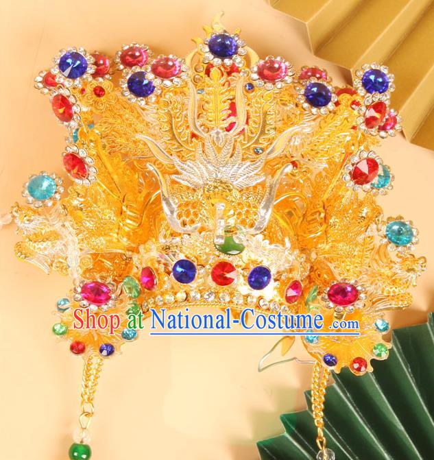 China Beijing Opera Taishan Queen Statue Headwear Traditional Peking Opera Goddess Hat Handmade Opera Phoenix Coronet