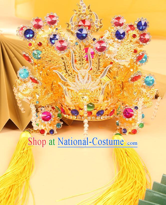 China Beijing Opera Taishan Queen Statue Headwear Traditional Peking Opera Goddess Hat Handmade Opera Phoenix Coronet