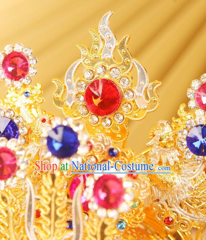 China Beijing Opera Taishan Queen Statue Headwear Traditional Peking Opera Goddess Hat Handmade Opera Phoenix Coronet