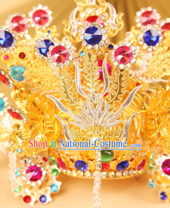 China Beijing Opera Taishan Queen Statue Headwear Traditional Peking Opera Goddess Hat Handmade Opera Phoenix Coronet