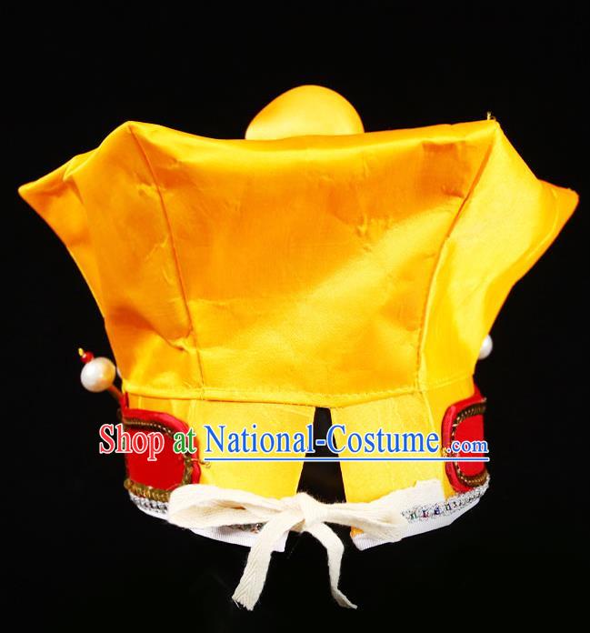 Chinese Beijing Opera Wusheng Yellow Hat Handmade Opera Swordsman Wu Song Headdress Peking Opera Warrior Headwear