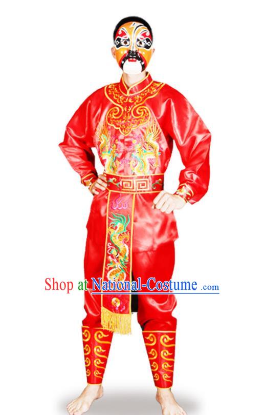 China Traditional Peking Opera Wusheng Red Outfits Folk Dance Lion Dance Costumes Beijing Opera Takefu Clothing