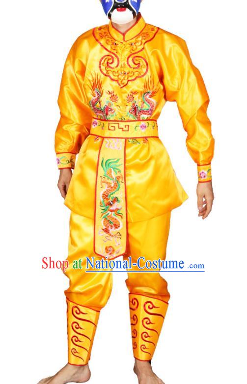 China Beijing Opera Takefu Clothing Traditional Peking Opera Wusheng Yellow Outfits Folk Dance Lion Dance Costumes